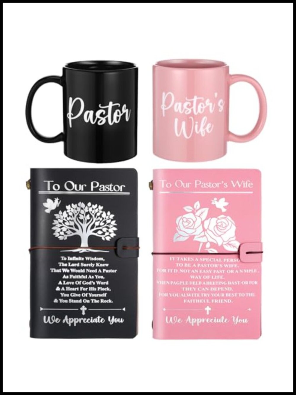 Pastor Wife Appreciation Gift Set 2 Notebooks 2 Ceramic Mugs PU Leather